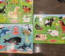 Melissa  Doug Wooden Peg Puzzles Lot of 3 Animal Puzzles Farm, Sea,  Pets 