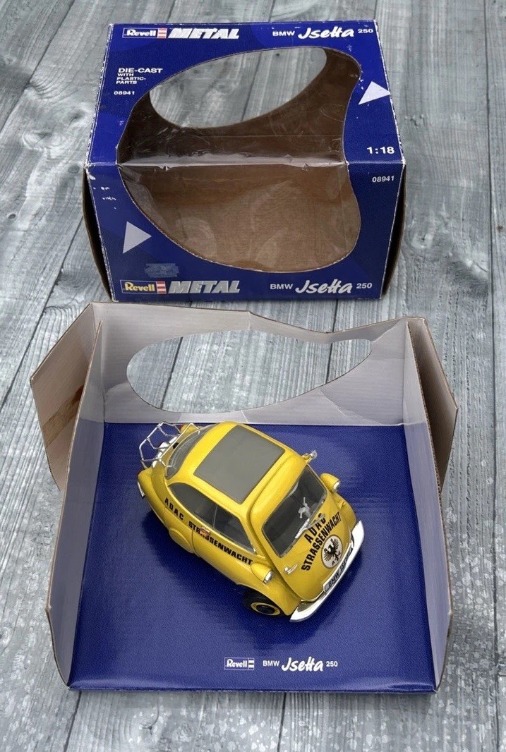 Revell BMW Isetta 250 German ADAC Strassenwacht 1961 Yellow Bubble Car 1:18 &Box
