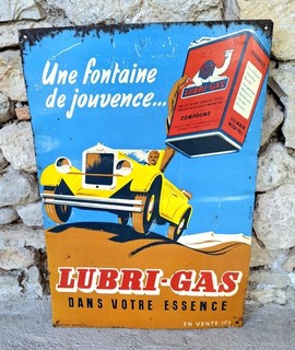 Lubri Gas Tole Publicitaire Original Sign. No Plaque Émaillée. Automobilia