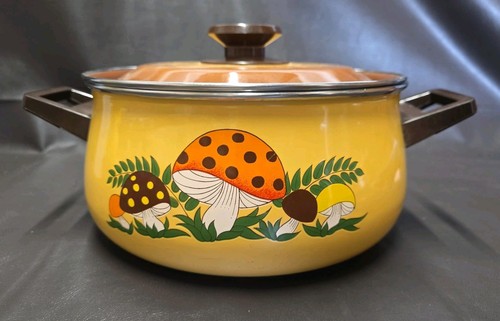 Sears Merry Mushroom Vintage Enamel Dutch Oven with Lid, Retro Cookware