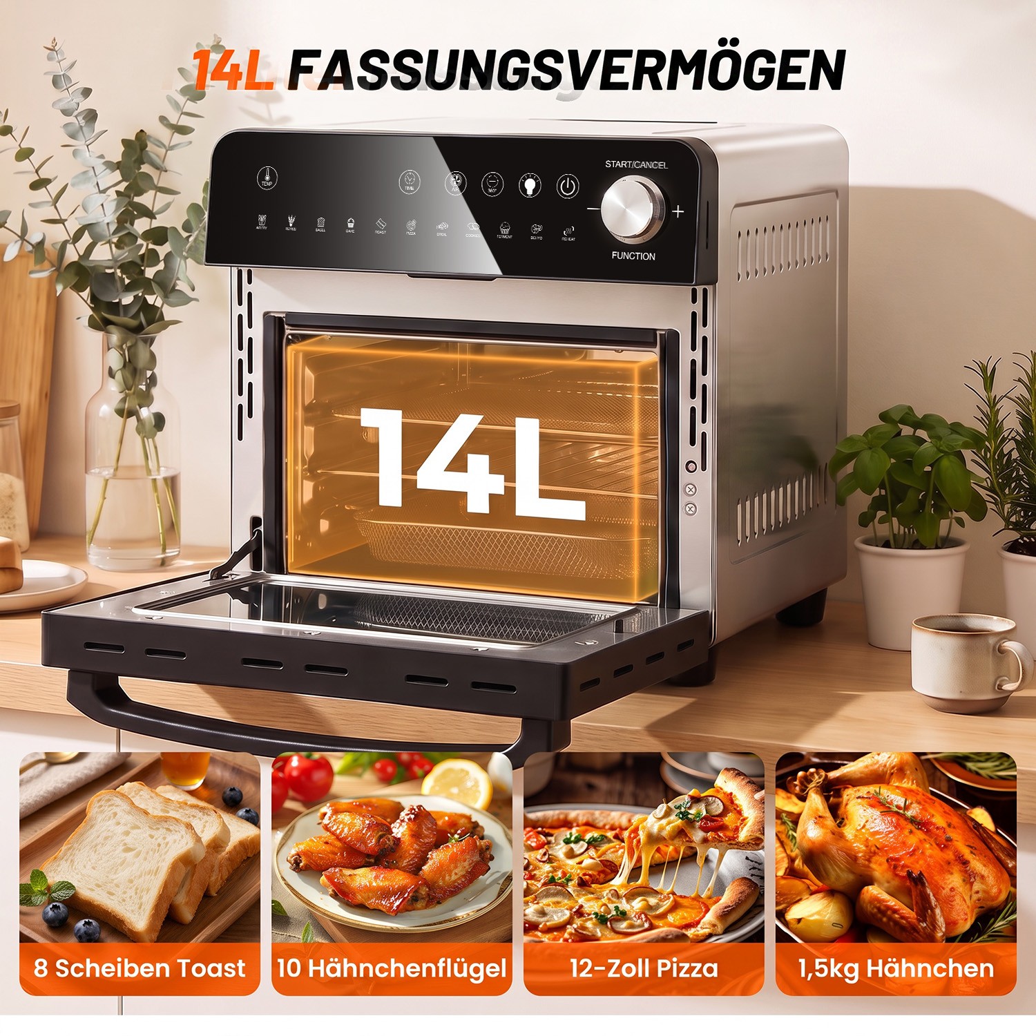 Friggitrice ad Aria Calda Mini Forno 14L Airfryer 11 Programmi Automatici con Girarrosto foto 4