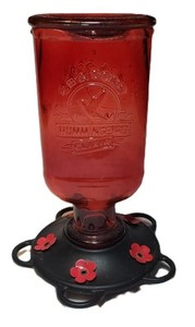 Vintage CB & Sons Humming Bird 5 Port Feeder Elixit Style Glass Bottle Red