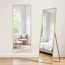 Gold Frame Full Rectangle Length Mirror 59"x16" – free-standing, wall-mounted