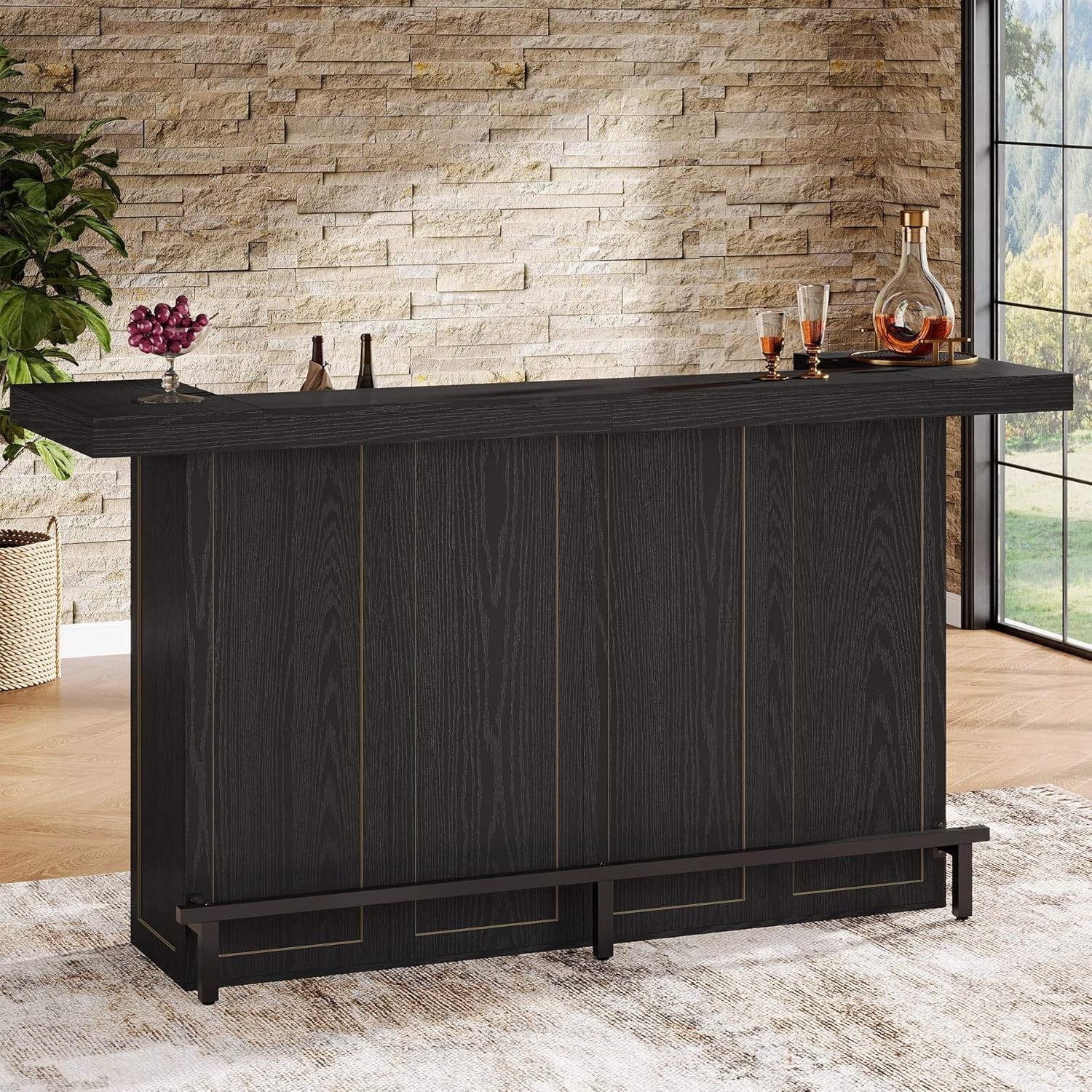 70.9-Inch Black Bar Table, Large Wooden Home Bar Unit Table 
