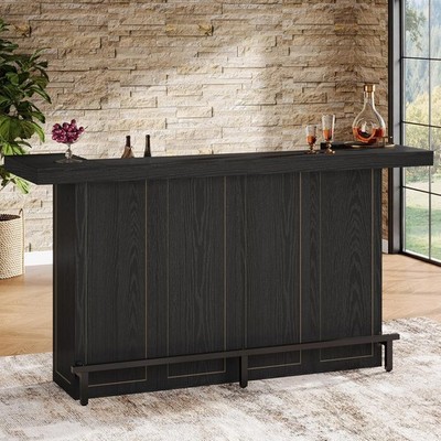 4-Tier Black Bar Table, 70.9-Inch Large Wooden Home Bar Unit with Storage Shelve