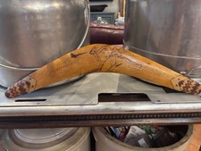 Boomerang Hand Carved Vintage Australian Wooden Brown Engraved