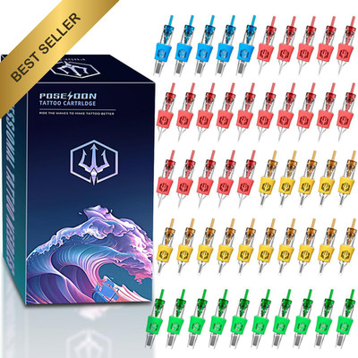 Poseidon 50Pcs Tattoo Cartridge Needles Assorted 50PCS-50MIX, multicolor
