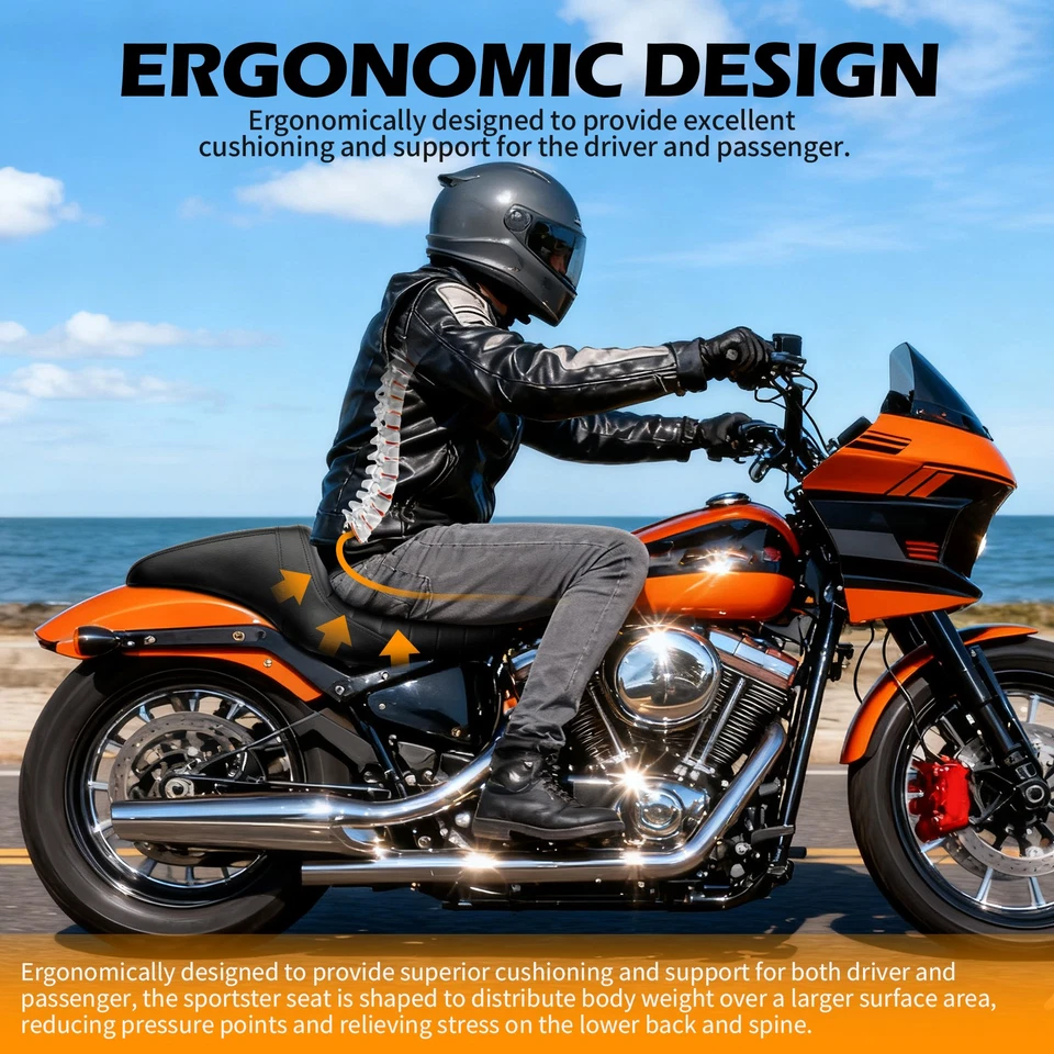 For Harley Sportster 1200 2004 2005 2006 3.3-4.5 GAL Driver Passenger 2-UP Seat - Image 4 of 4