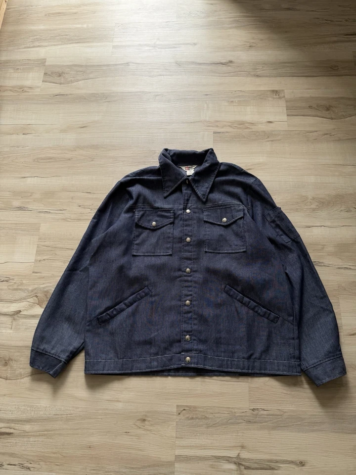 De colección Champion Racing Ropa Años 70 Cuello Daga Denim Jacker Abotonado XL RARO Foto 3 de 4