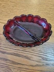 Vintage  OVAL Royal Ruby Red Depression Glass Divided Dish Anchor Hocking