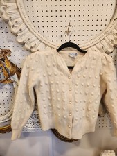 Vintage Adele Joyce Cardigan Womens Cream Angora Lambswool Pearl Button Felted