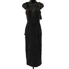 Hera Collection Cargo Dress Sz S Black Acid Wash Utility Stretch Baddie Grunge