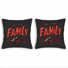 Set of 2 Decorative Throw Pillow Covers 18x18in - Vintage Red & Black ' FAMILY '