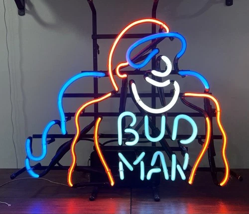 1991 Budweiser Beer "Bud Man" Neon Sign 21" X 18" Man Cave VTG 4 Color *READ*