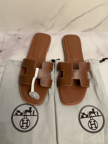Hermes Oran Slip-On Sandals Women Size EU 39/US 9 Brown