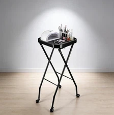 2 Packs Salon Folding Rolling Tray - Beauty Station Trolley Storage Cart Barber