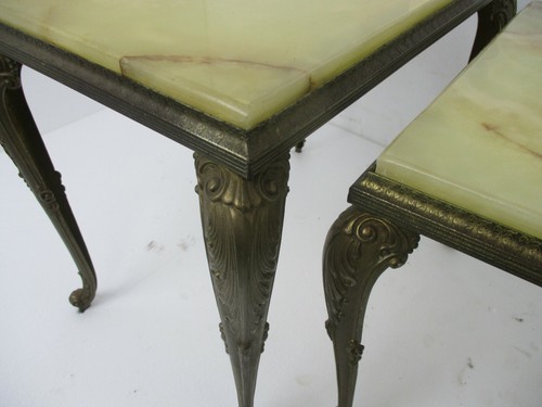 Set of 3 Nesting Stacking Coffee Side Tables Marble Brass Hollywood regency - Picture 7 of 11
