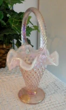 FENTON ART GLASS CHAMPAGNE HOBNAIL PINK BASKET 2000 95TH ANNIV. 