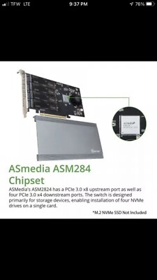Iocrest SI-PEX40157 QUAD M.2 NVMe Ports to PCIe 3.0 x16 Interface x8 Bandwidth