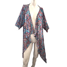 LulaRoe Coverup M Kimono Duster Sheer Paisley Flowy Beachy Whimsical Jacket Boho