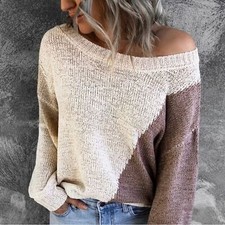 Oversized Asymmetrical Sweater Tan  Brown Small