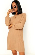 PrettyLittleThing Camel Wide Ribbed Oversized Sweat Jumper Dress 4