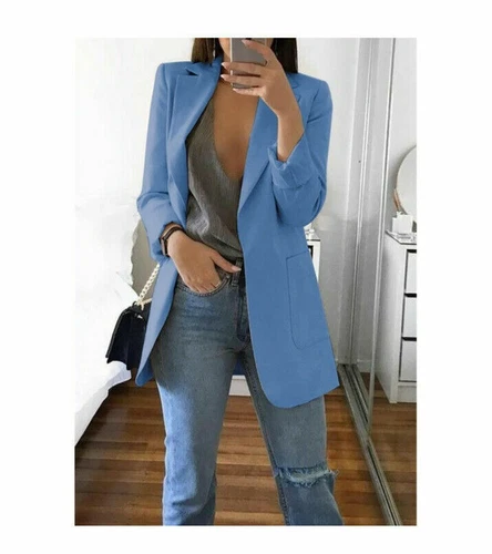 Womens Cardigan Blazer Suit Slim Ladies Coat Formal Jacket Slim Solid Color New - Picture 9 of 30