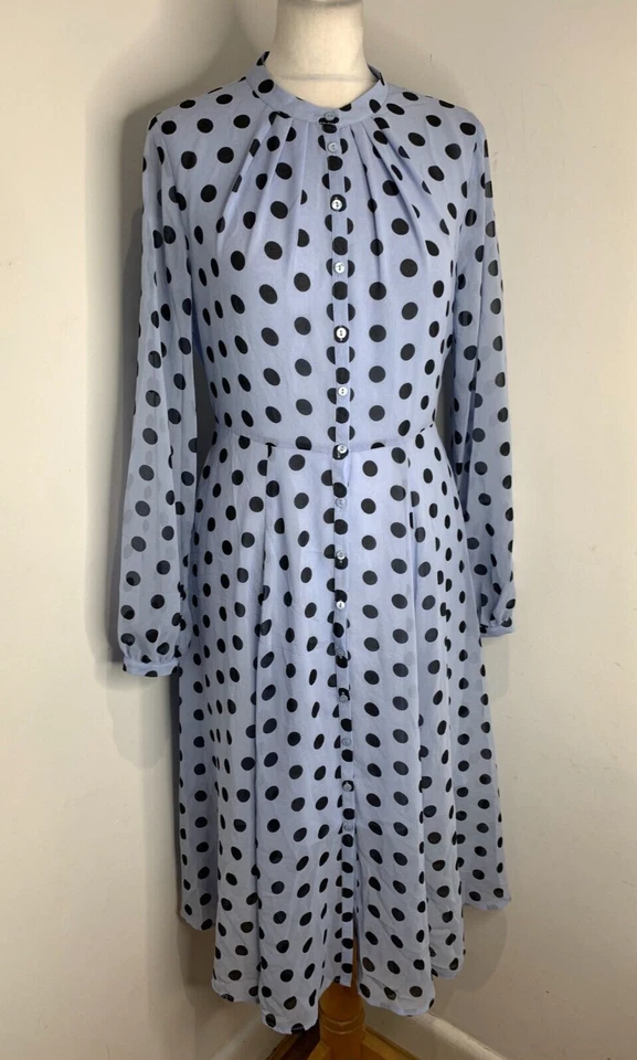 Vestido midi Somerset by Alice Temperley entallado y acampanado Reino Unido 8 en muy buena condición una línea azul lunado Foto 3 de 4