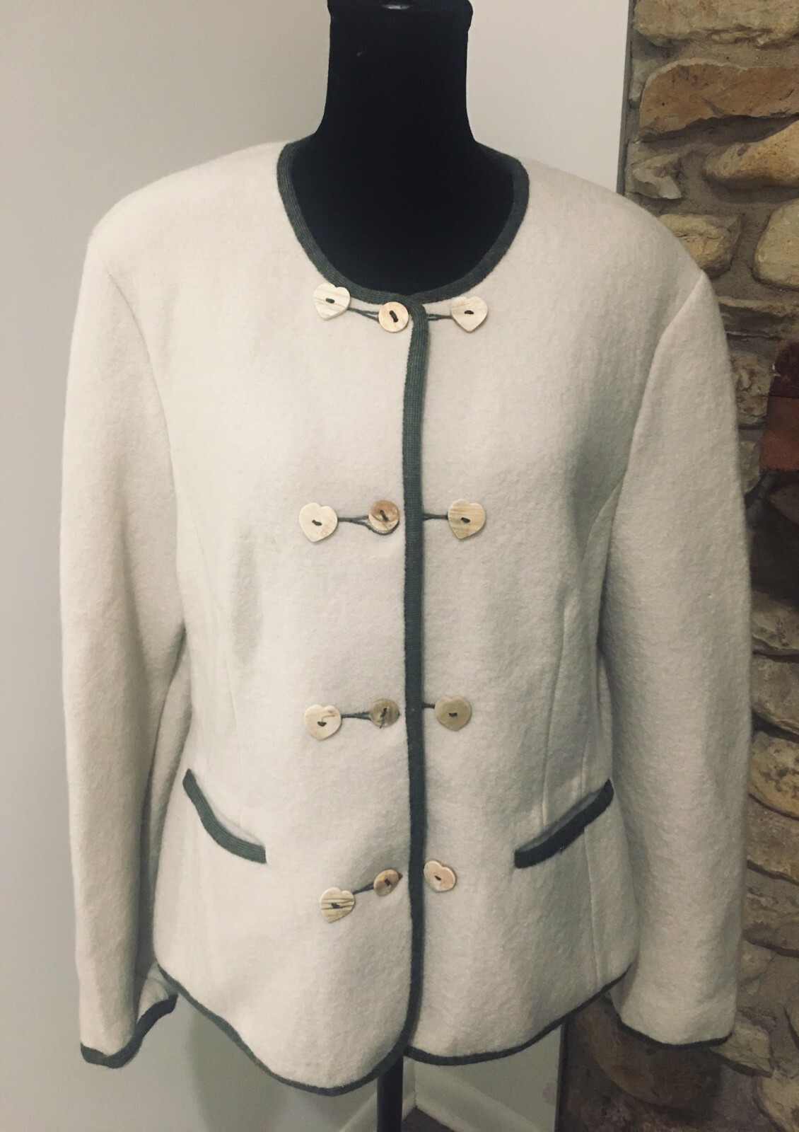 Boiled Wool Jacket Coat Wooden Buttons 