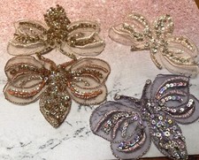 applique embroidered butterfly glass bead 3x4" hand sewn 1pc