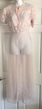 VTG Movie Star Light Pink Chiffon Lace Sheer Robe/Peignoir OS NWT Size SMALL