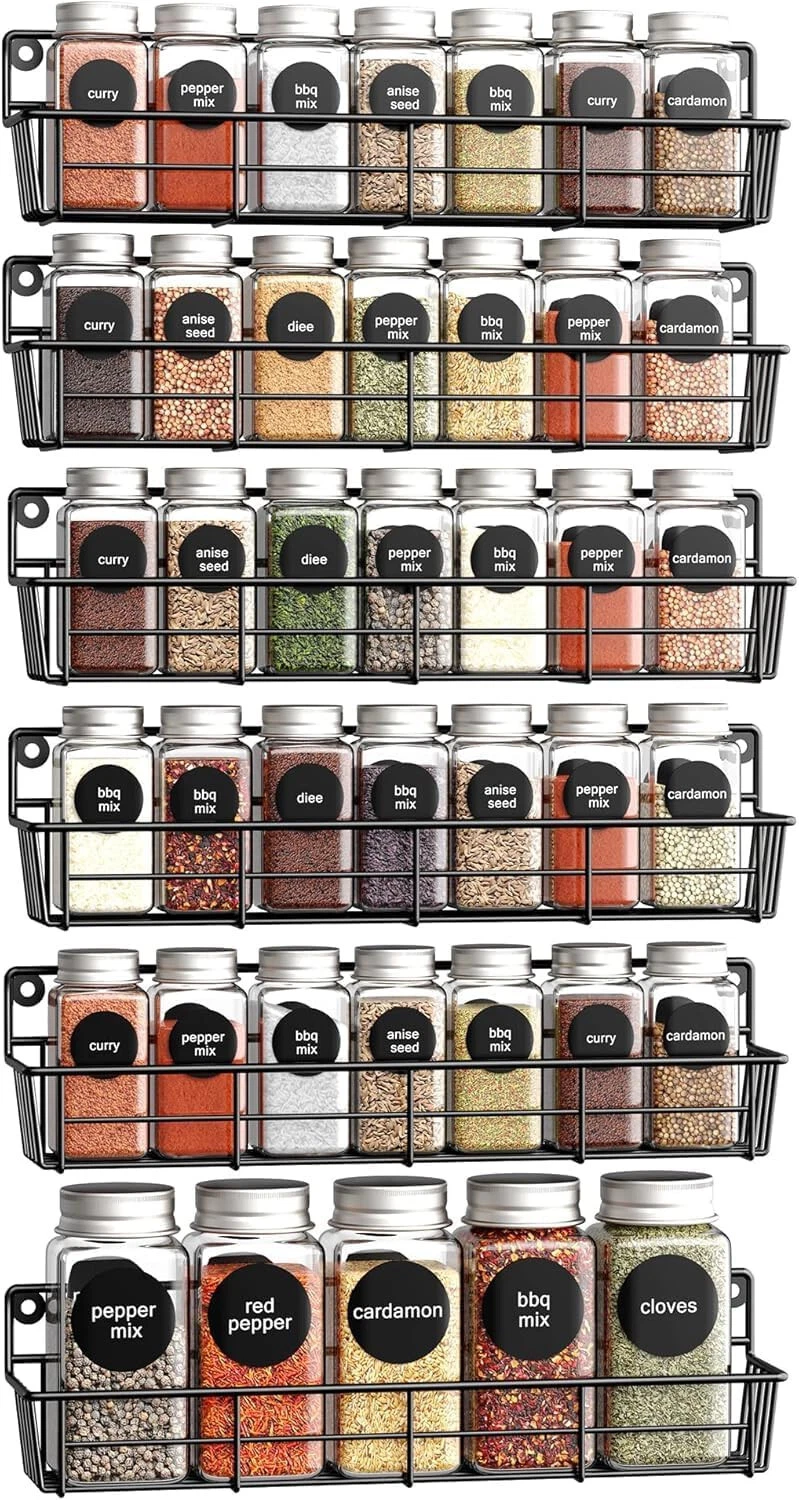 6 Pack Black Spice Rack Organizer Wall Mount Storage Shelf For Kitchen Cabinet