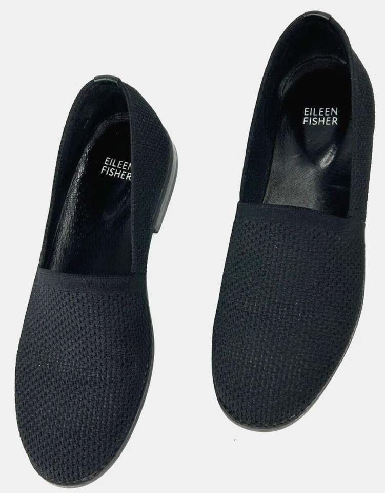 Mocasín elástico Eileen Fisher Demi para mujer 8 negro tejido minimalista oficina Foto 2 de 4