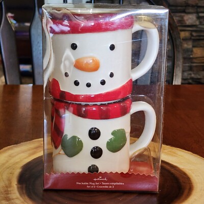 Hallmark Christmas Holiday Snowman Stackable Set of 2 Soup Coffee
