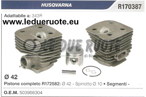 503956304 HUSQVARNA 343R BRUSHCUTTER CYLINDER AND PISTON KIT Ø 42 PIN 10