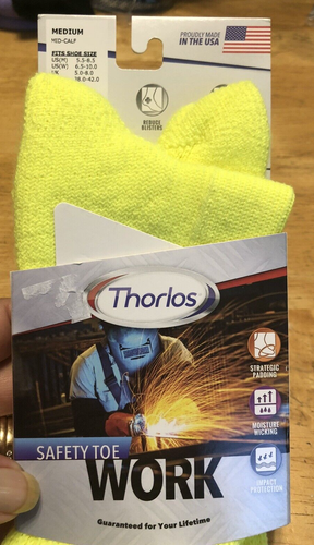 Thorlos Safety Toe Work Socks Safety Yellow Mid-Calf Unisex Size Medium - Picture 2 of 5