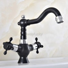 Black Chrome Brass Dual Handles Bathroom Basin Mixer Taps Vessel Sink Faucet