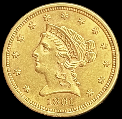 1861 GOLD $2.5 LIBERTY HEAD $2.5 QUARTER EAGLE CIVIL WAR DATE COIN