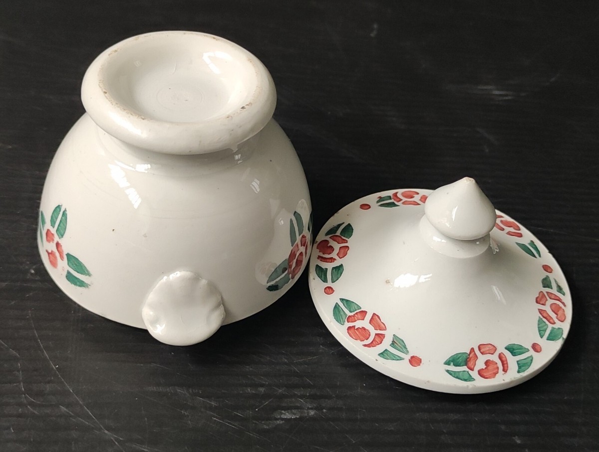 Soupière De Dinette Vintage - Décor Floral Au Pochoir - HBCM Art Déco - Porcelaine