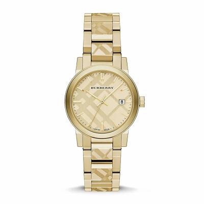 NEU ORIGINAL BURBERRY CITY BU9145 KARIERTES ZIFFERBLATT GOLDENE DAMENUHR - 2 JAHRE GARANTIE