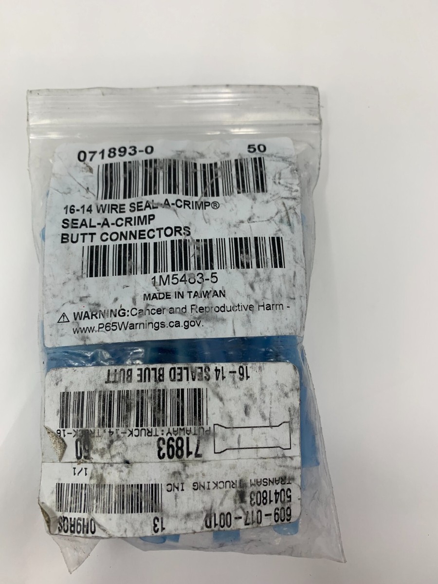 オーラ23     No1006 Pack of 50 071893-0 16-14 Wire Seal-A-Crimp Butt Connectors Blue