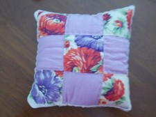 Vintage 1950 Quilted Pillow Machine Pieced Nine Square Quilt Block Muslin Back