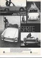 Original 1969 Austin Healey Sprite vintage print ad:  "Spend a little less...."