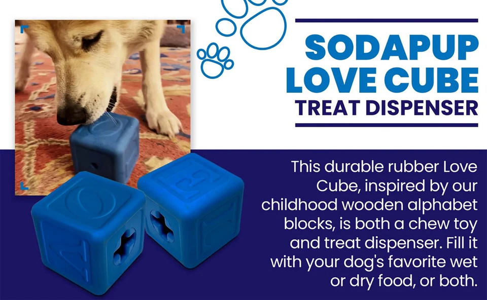 Sodapup Amour Cube Durable Caoutchouc Jouet à Mâcher & Friandise Distributeur - - Photo 2/4
