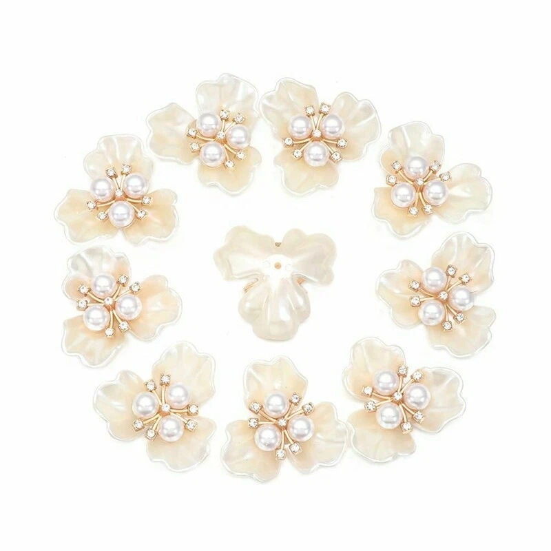 Pearl Flower-shaped Buttons Decorative Rhinestone Buttons Crystal 10PCS DIY New - Image 3 of 4