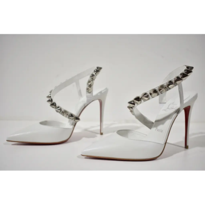 Christian Louboutin Spikita Pump 100 Bianco White Spike Strappy