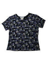 H. I. P. Wear 90s Y2K Juniors Cropped Top Sz M Black/Purple Flowers Stretch