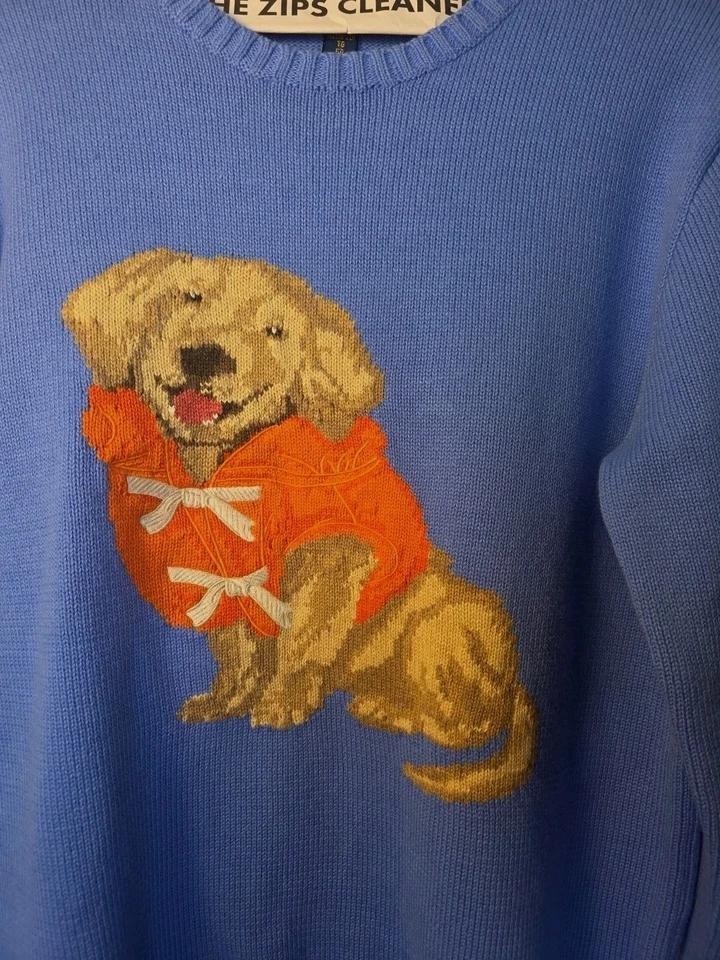 Polo Ralph Lauren Niños XL (18-20) Tejido con Cable Azul Perro Suéter Cuello Redondo NUEVO Foto 2 de 4
