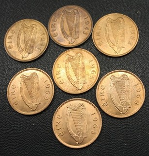 Ireland 7 x Different Irish Penny BRILL UNC 1941 1968 Irish Coins BU