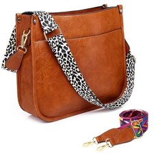 Vegan Leather Crossbody Bags for Women, A-brown including Two Straps 